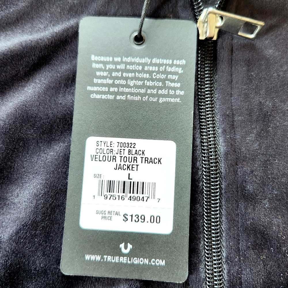 NWT True Religion "Velour World Tour Track Jacket" Black Graphic | Men's Size L - Picture 7 of 12